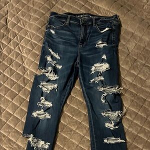 American Eagle Outfitters Women's Ripped Dark Blue Skinny Jeans
